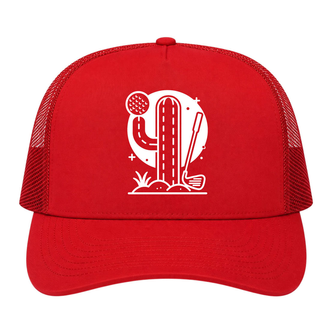 Red Cactus Desert Golf Trucker Hat