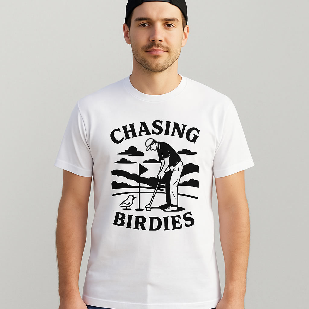 Model wearing Chasing Birdies Golf Men's T-Shirt