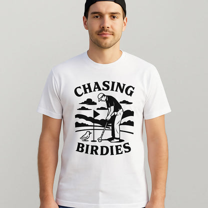 Model wearing Chasing Birdies Golf Men's T-Shirt