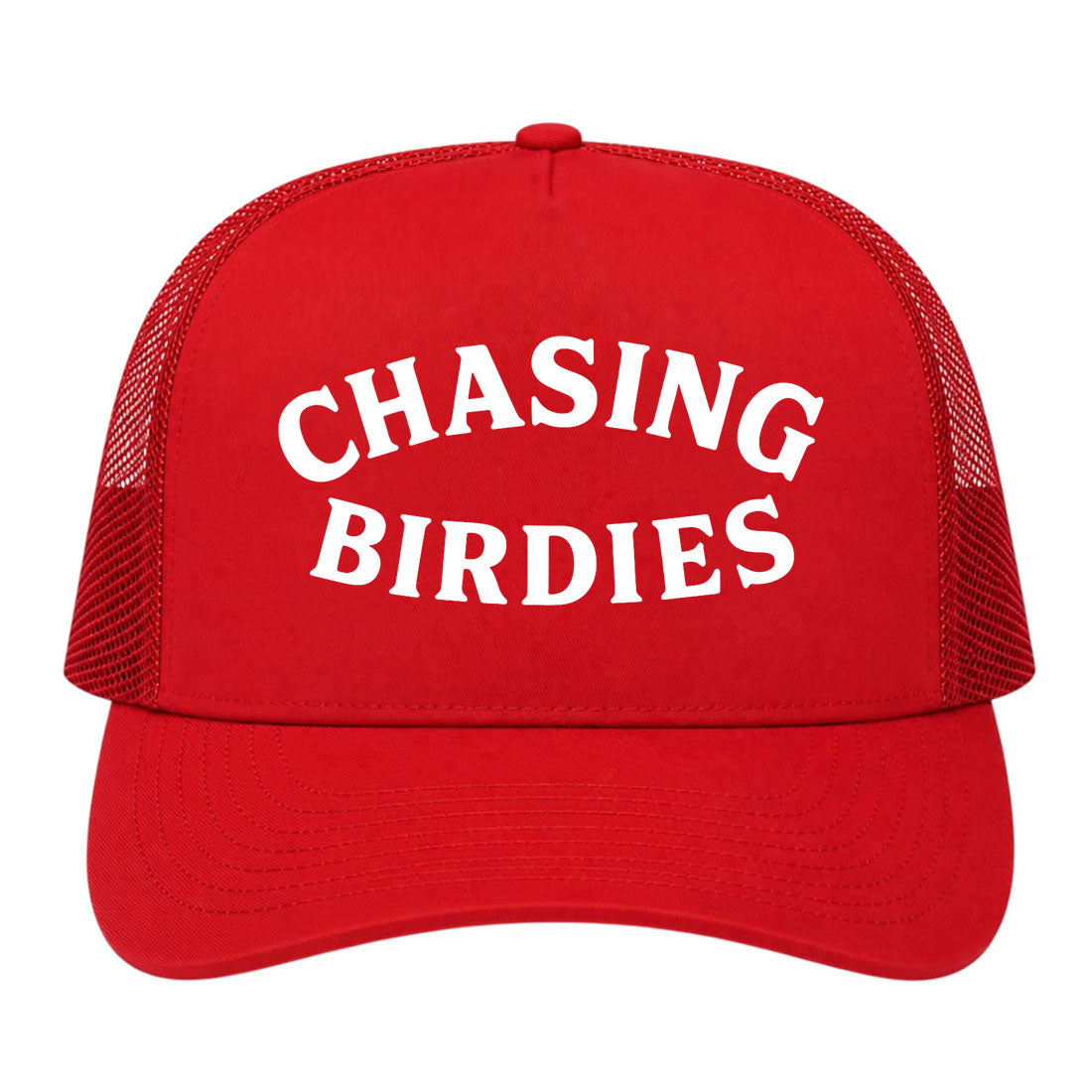 Red Chasing Birdies Golf Trucker Hat