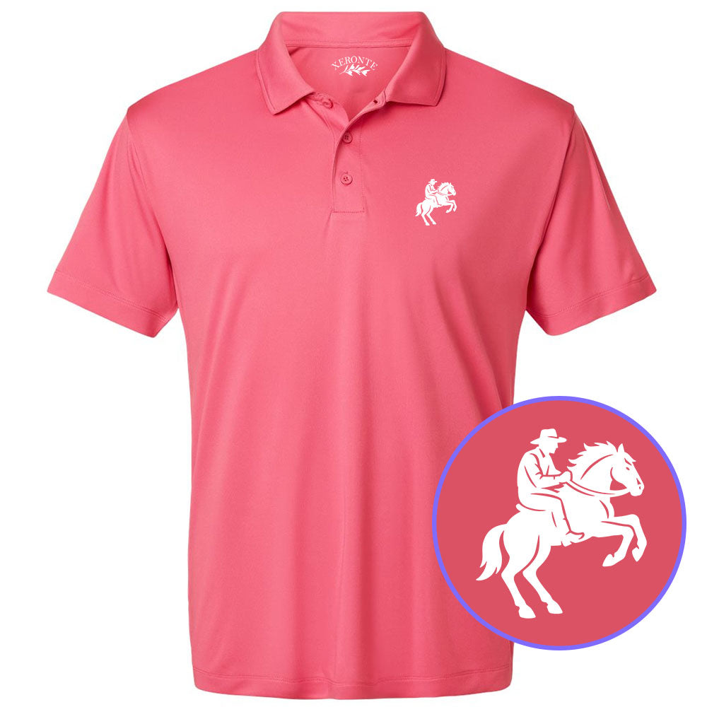 Pink White Cowboy Horse Logo Men’s Golf Polo Shirt