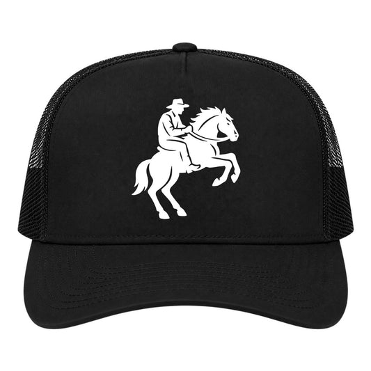 Black Cowboy Riding A Horse Golf Trucker Hat