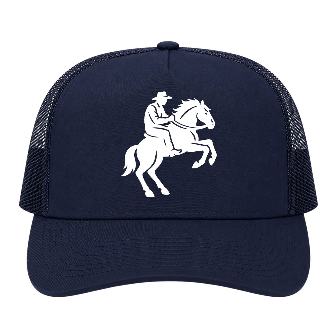 Navy Blue Cowboy Riding A Horse Golf Trucker Hat