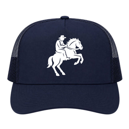Navy Blue Cowboy Riding A Horse Golf Trucker Hat