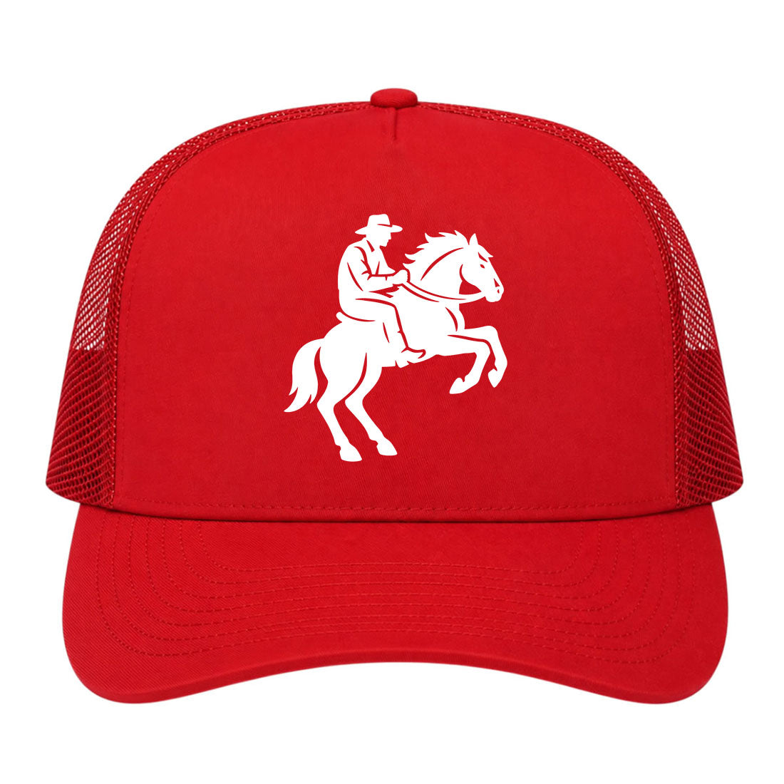Red Cowboy Riding A Horse Golf Trucker Hat