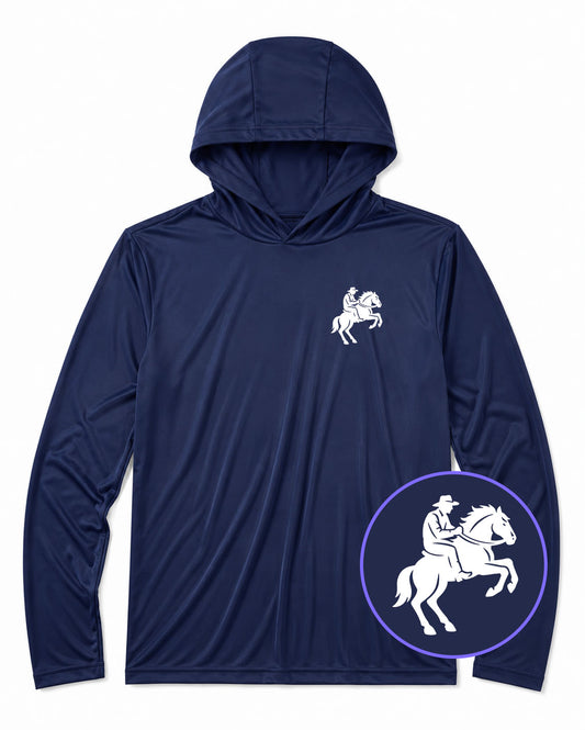 Navy Blue Cowboy Riding A Horse Men's Lightweight Performance Golf Hoodie