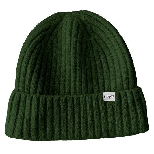 Dark Green Ribbed Knit Mens Cuffed Beanie Hat