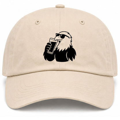 Beige Eagle Drinking Beer Golf Dad Hat