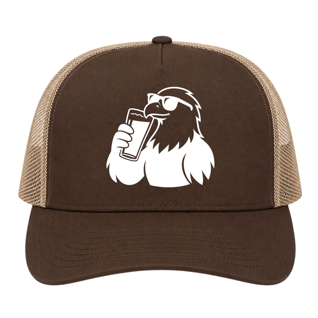 Brown Eagle Drinking Beer Golf Trucker Hat