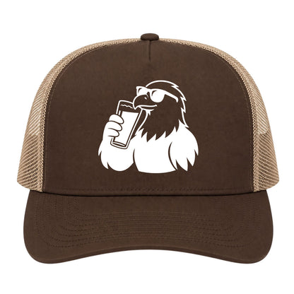 Brown Eagle Drinking Beer Golf Trucker Hat