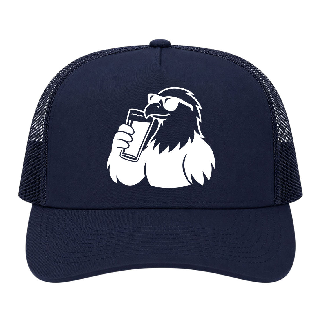 Navy Blue Eagle Drinking Beer Golf Trucker Hat