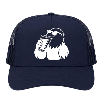 Navy Blue Eagle Drinking Beer Golf Trucker Hat