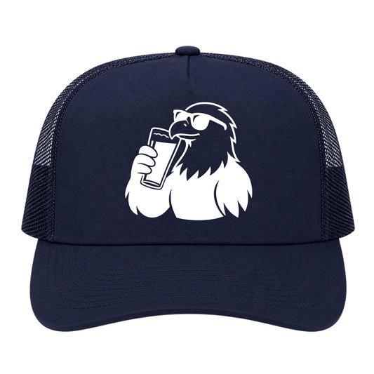 Navy Blue Eagle Drinking Beer Golf Trucker Hat