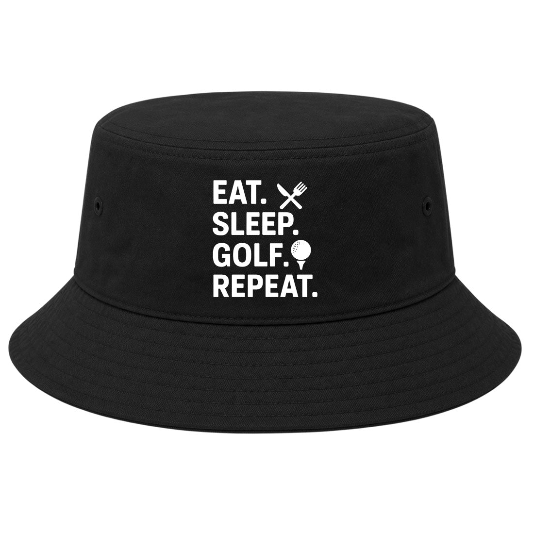 Black Eat Sleep Golf Repeat Golf Bucket Hat