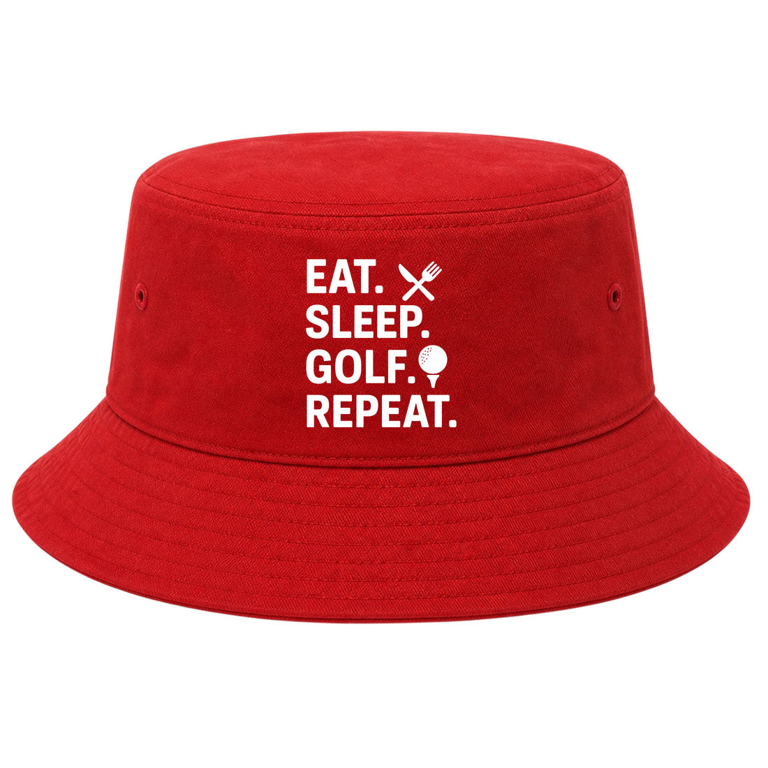 Red Eat Sleep Golf Repeat Golf Bucket Hat