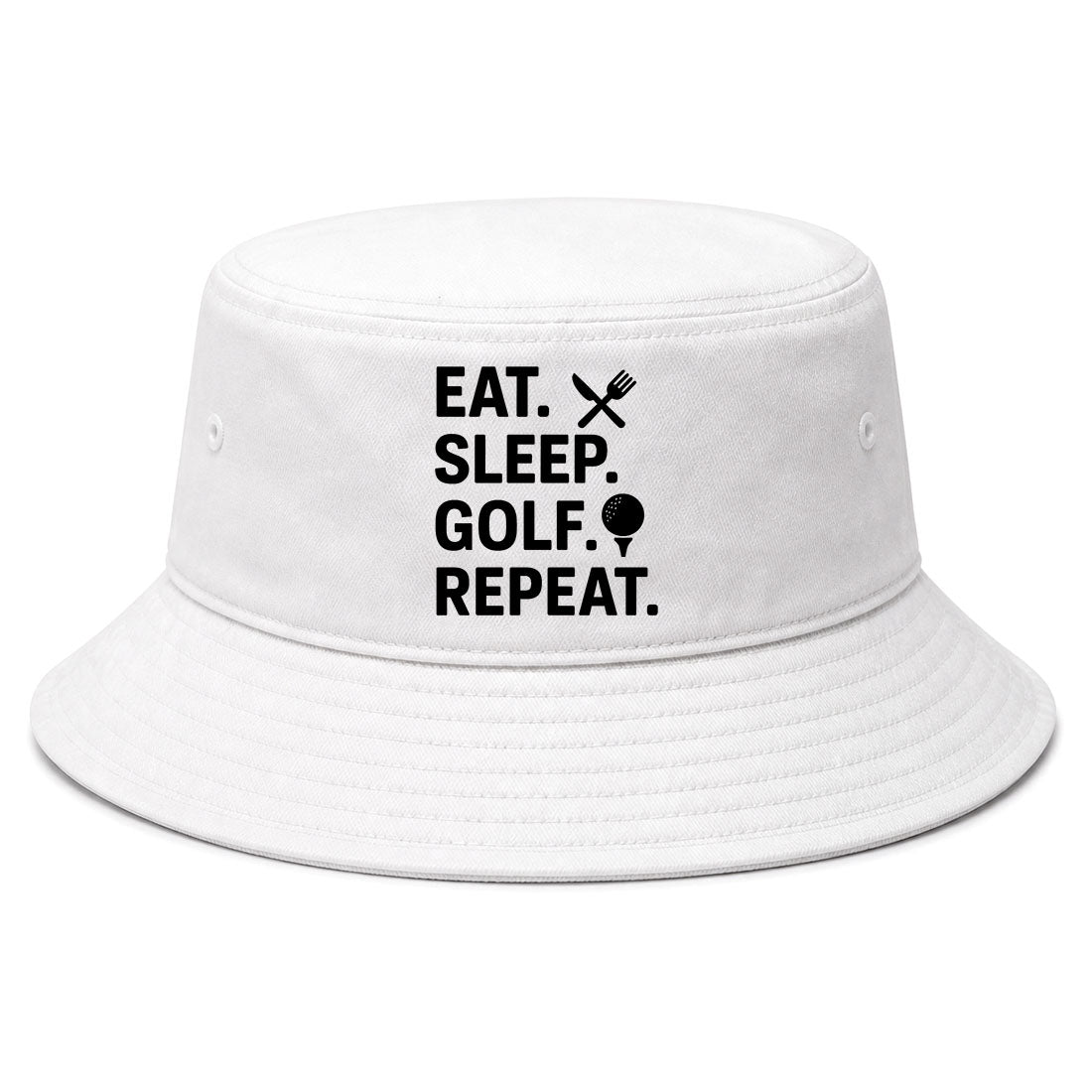 White Eat Sleep Golf Repeat Golf Bucket Hat
