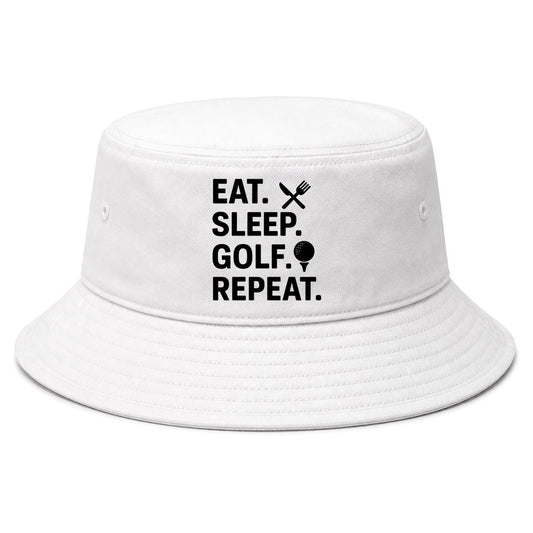 White Eat Sleep Golf Repeat Golf Bucket Hat