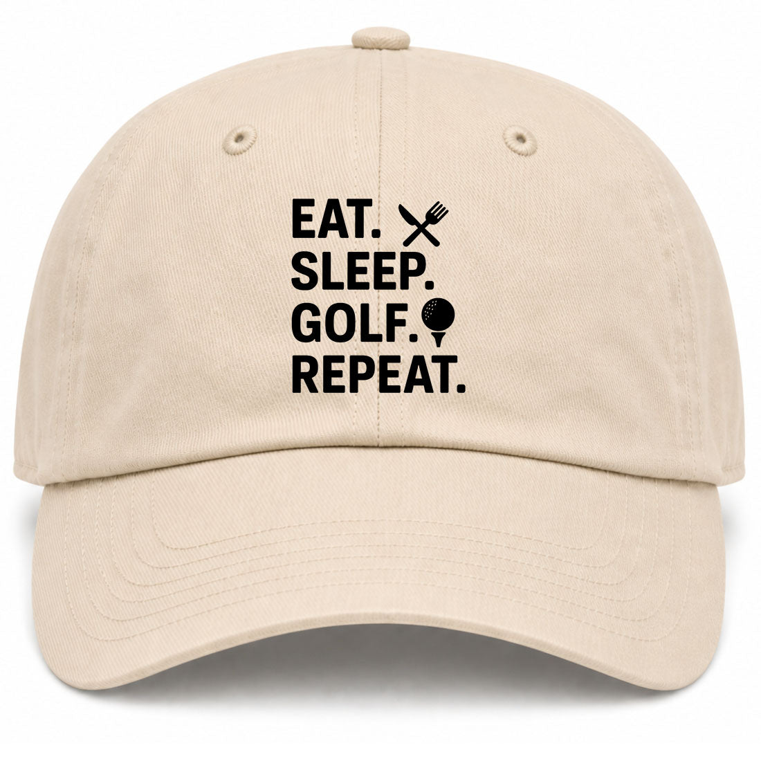 Beige Eat Sleep Golf Repeat Golf Dad Hat