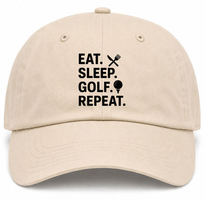 Beige Eat Sleep Golf Repeat Golf Dad Hat