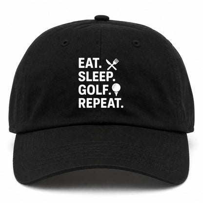 Black Eat Sleep Golf Repeat Golf Dad Hat