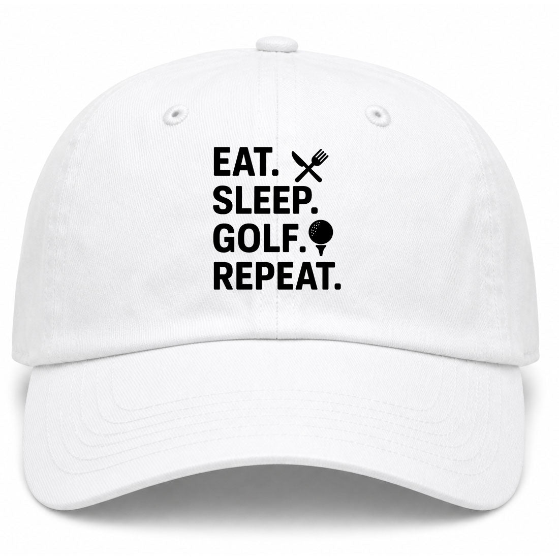 White Eat Sleep Golf Repeat Golf Dad Hat