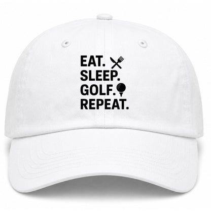 White Eat Sleep Golf Repeat Golf Dad Hat