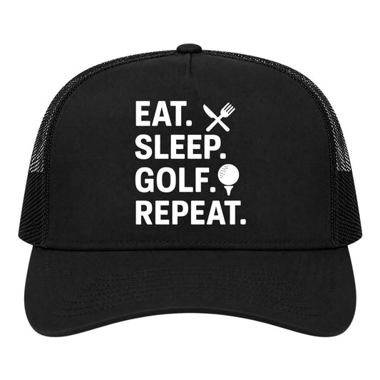 Black Eat Sleep Golf Repeat Golf Trucker Hat