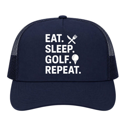 Navy Blue Eat Sleep Golf Repeat Golf Trucker Hat
