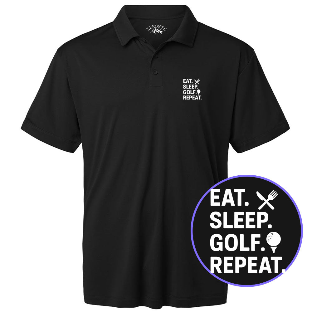 Black Eat Sleep Golf Repeat Men's Golf Polo Shirt
