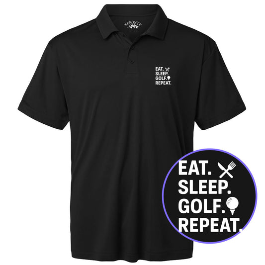 Black Eat Sleep Golf Repeat Men's Golf Polo Shirt