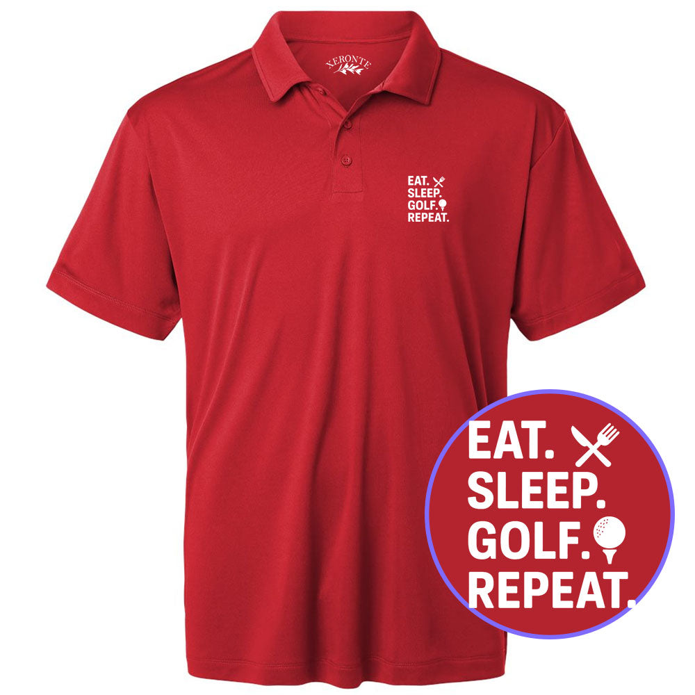 Red Eat Sleep Golf Repeat Men's Golf Polo Shirt