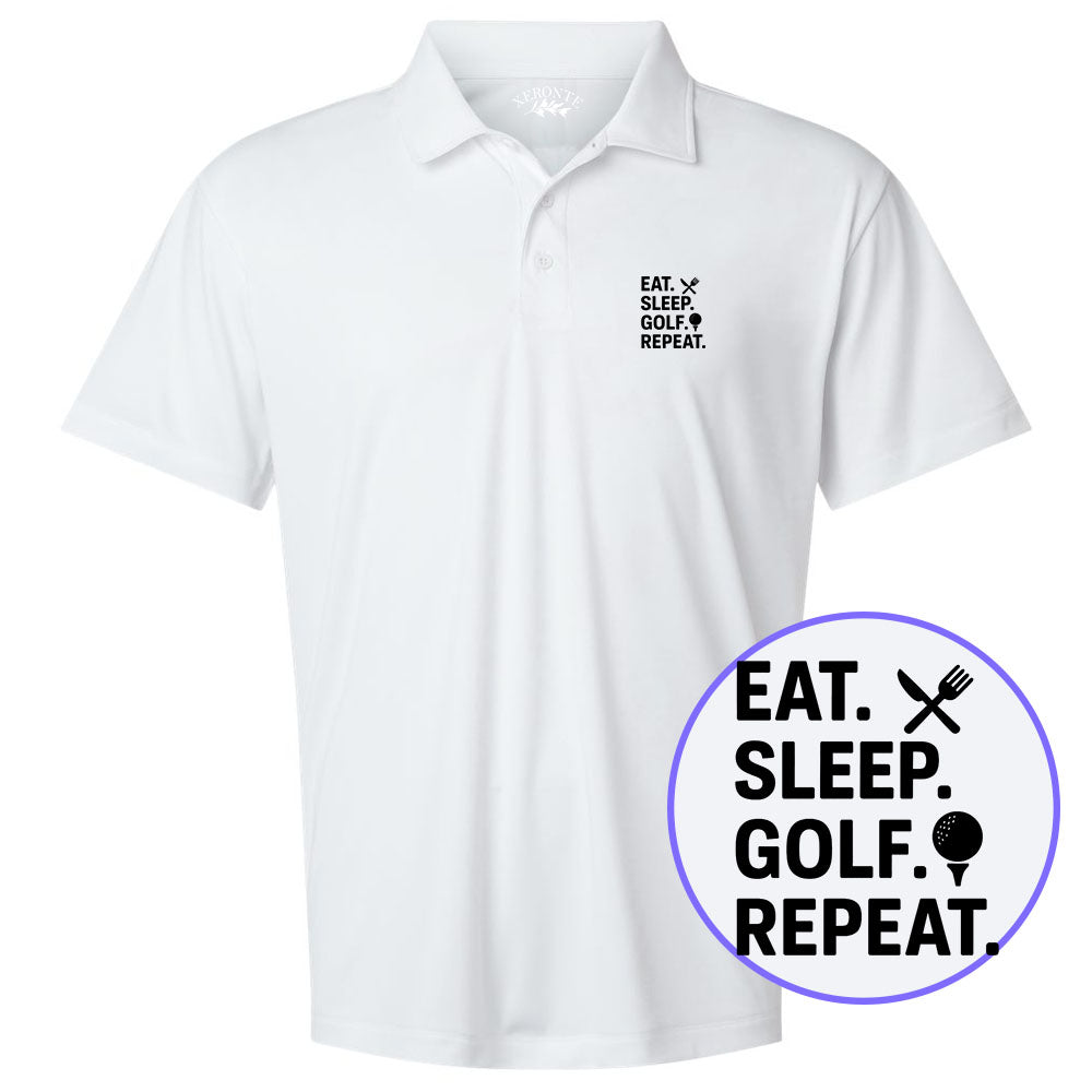 White Eat Sleep Golf Repeat Men's Golf Polo Shirt
