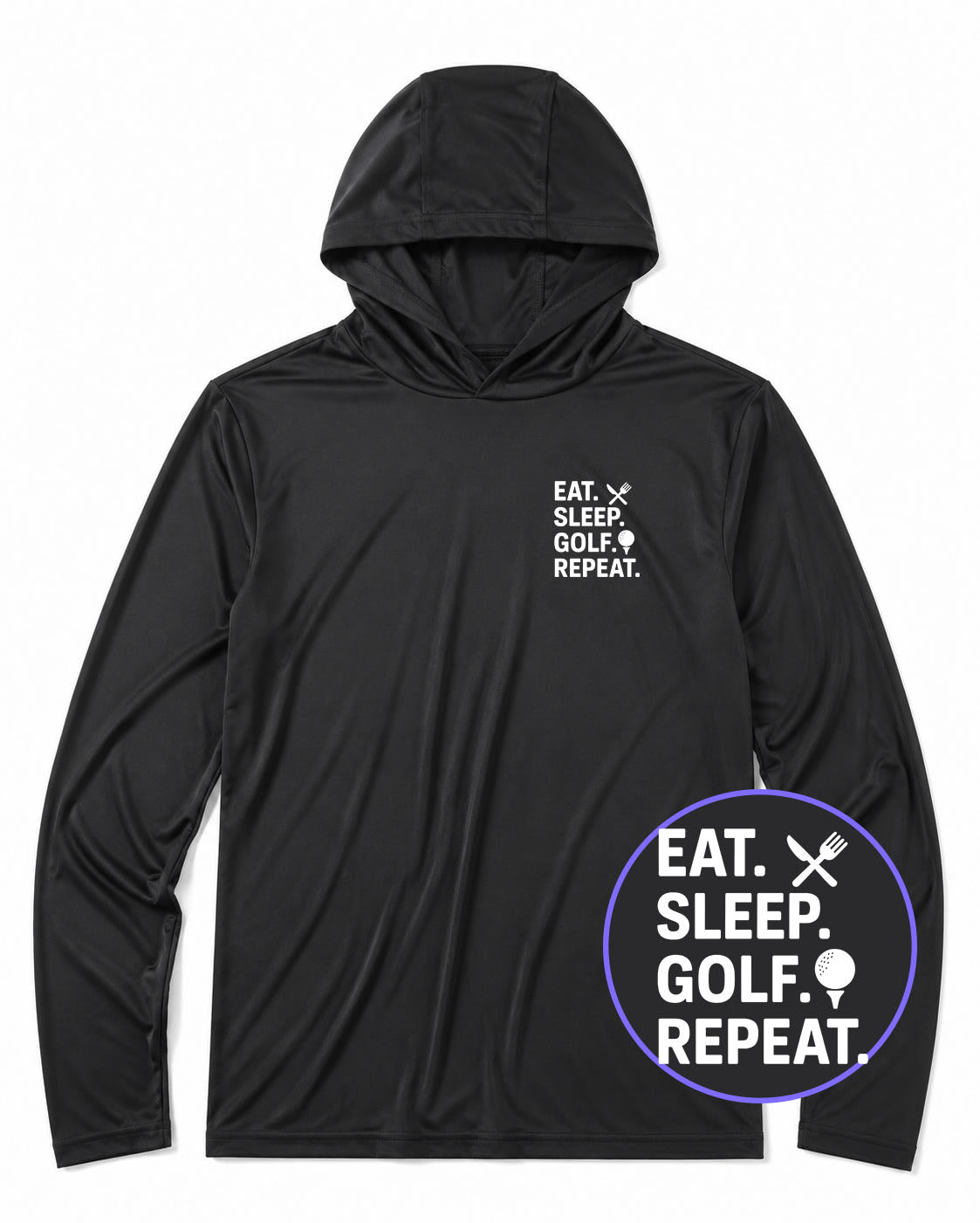 Black Eat Sleep Golf Repeat Men's Lightweight Performance Golf Hoodie