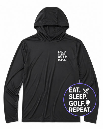 Black Eat Sleep Golf Repeat Men's Lightweight Performance Golf Hoodie