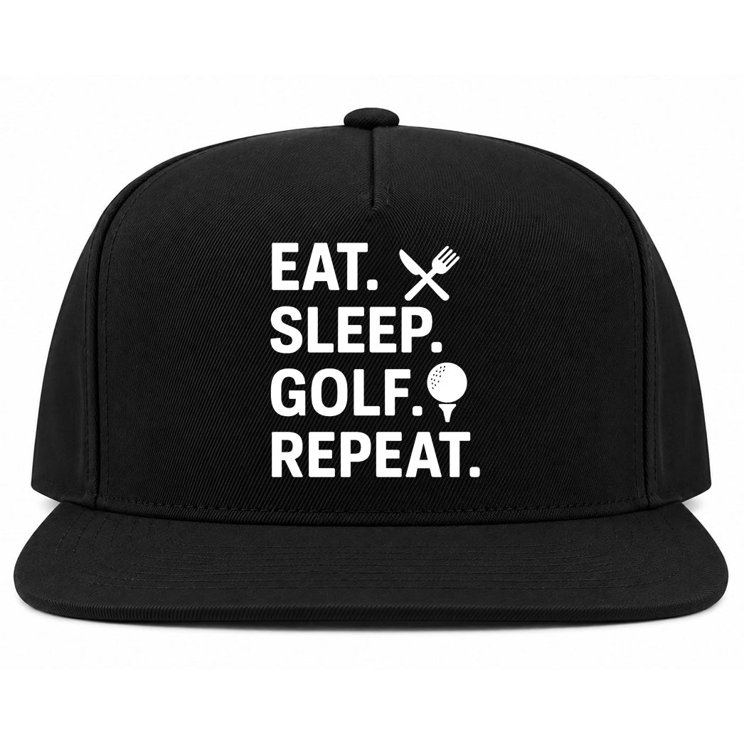 Black Eat Sleep Golf Repeat Golf Snapback Hat