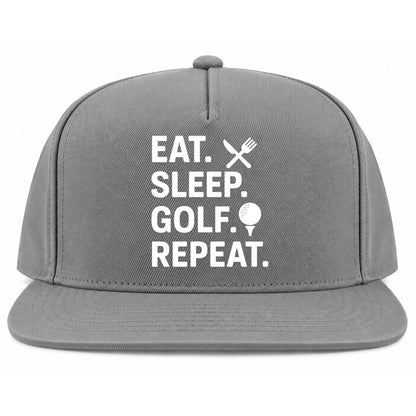 Grey Eat Sleep Golf Repeat Golf Snapback Hat