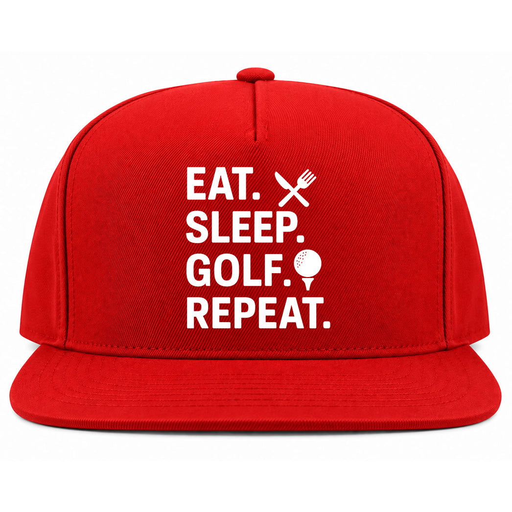 Red Eat Sleep Golf Repeat Golf Snapback Hat