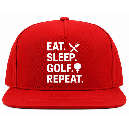 Red Eat Sleep Golf Repeat Golf Snapback Hat