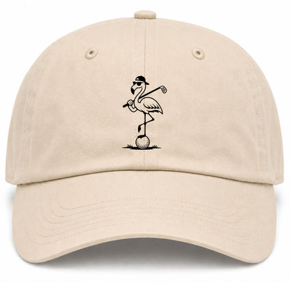 Beige Flamingo Golf Dad Hat