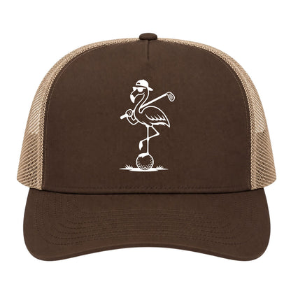Brown Flamingo Golf Trucker Hat