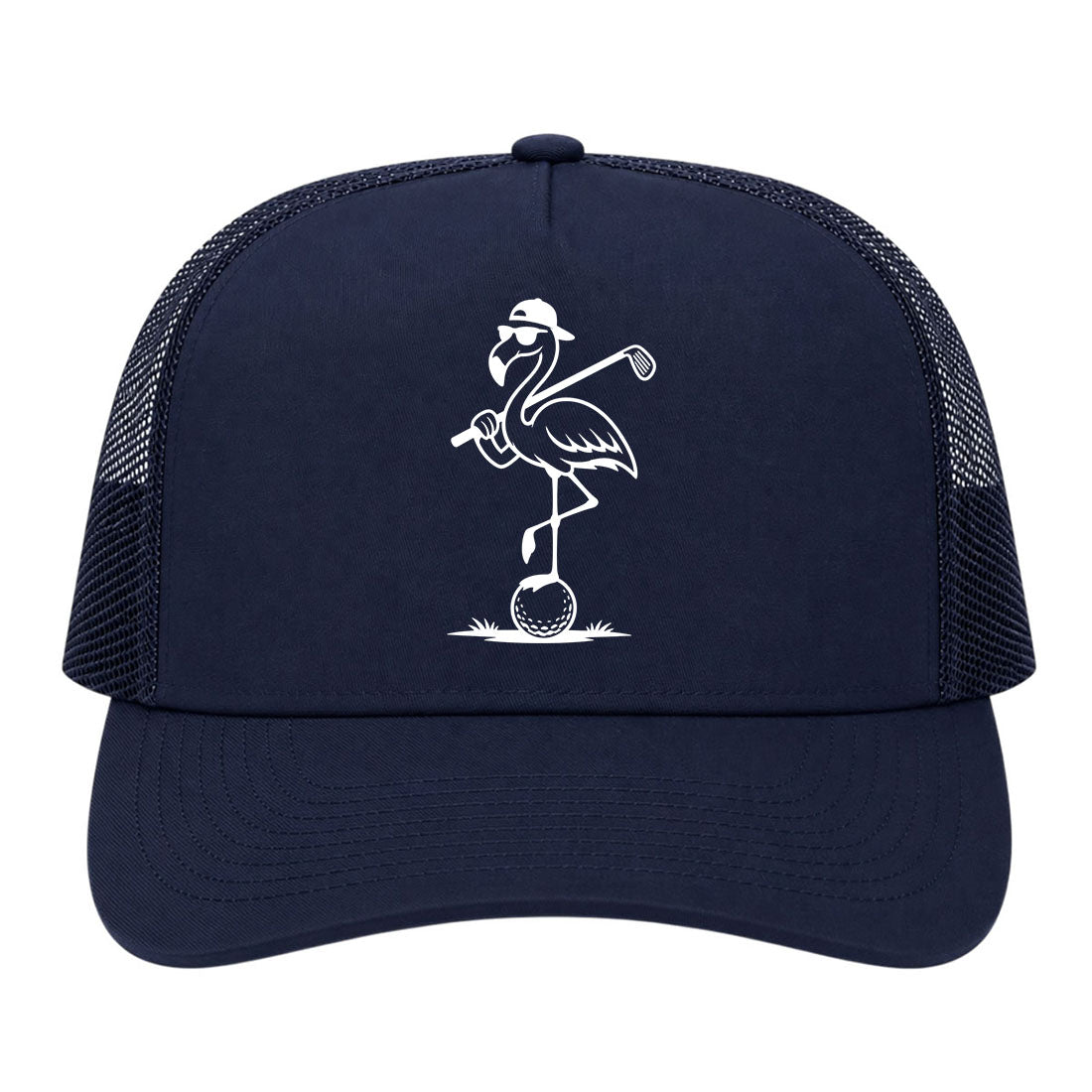 Navy Blue Flamingo Golf Trucker Hat