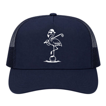 Navy Blue Flamingo Golf Trucker Hat