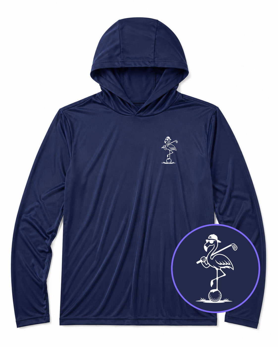 Navy Blue Flamingo Men's Lightweight Performance Golf Hoodie