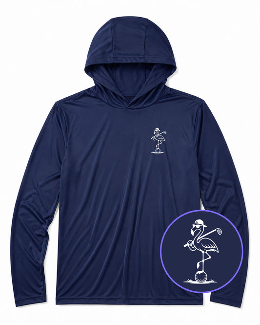 Navy Blue Flamingo Men's Lightweight Performance Golf Hoodie