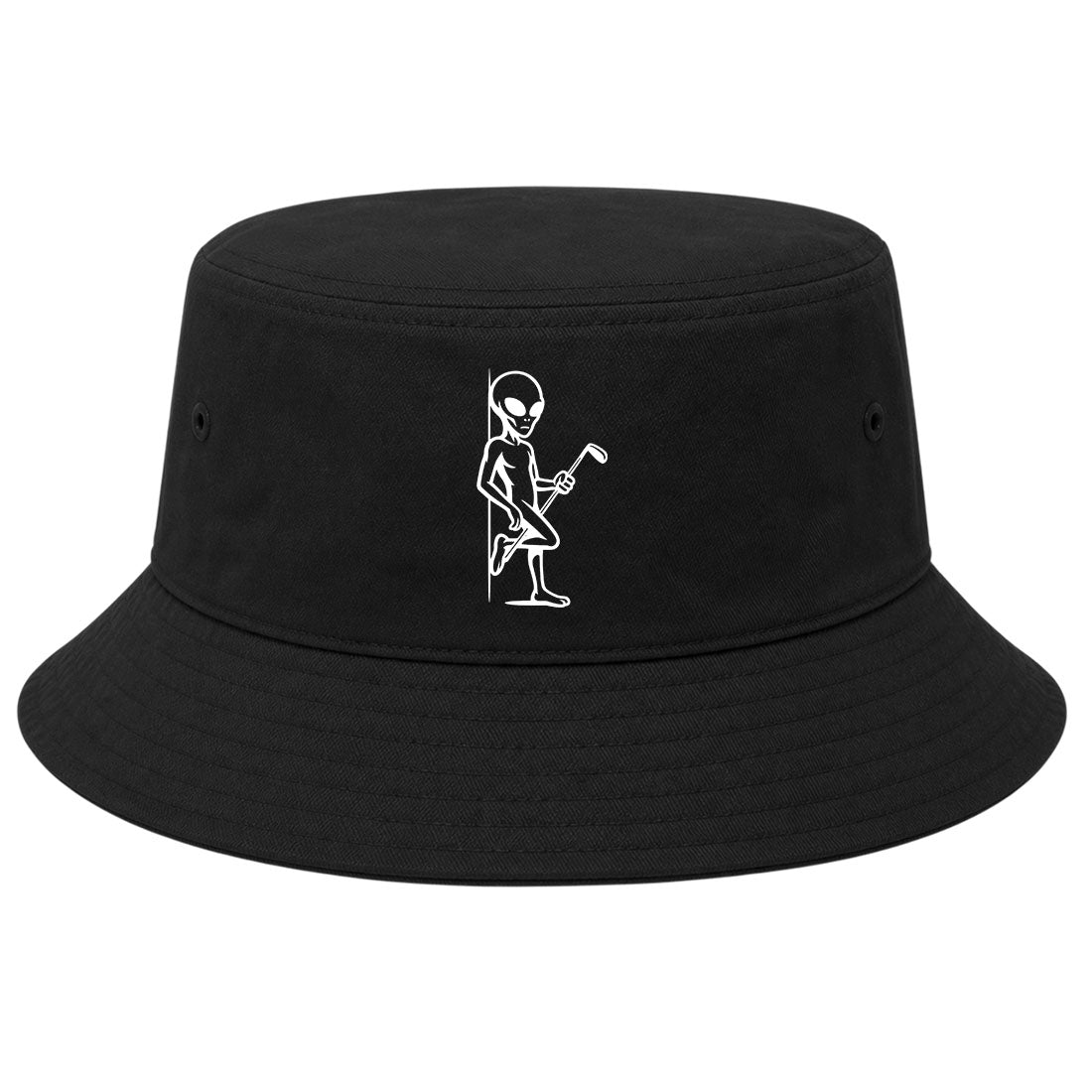 Black Flirty Alien With Golf Club Golf Bucket Hat