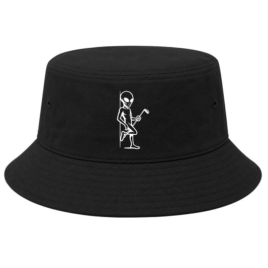 Black Flirty Alien With Golf Club Golf Bucket Hat