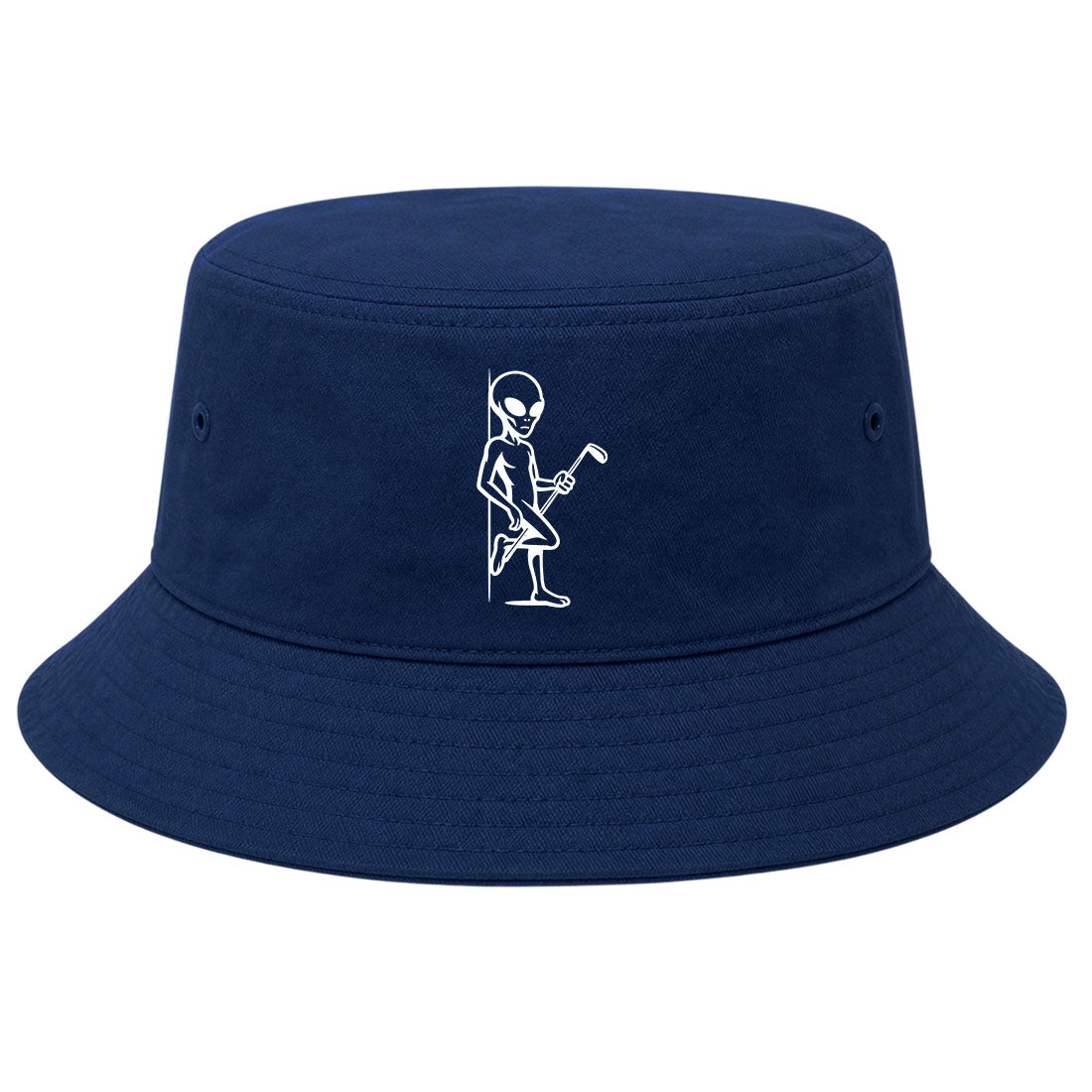 Navy Flirty Alien With Golf Club Golf Bucket Hat
