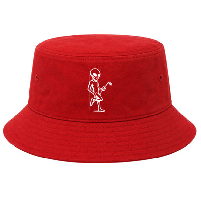 Red Flirty Alien With Golf Club Golf Bucket Hat