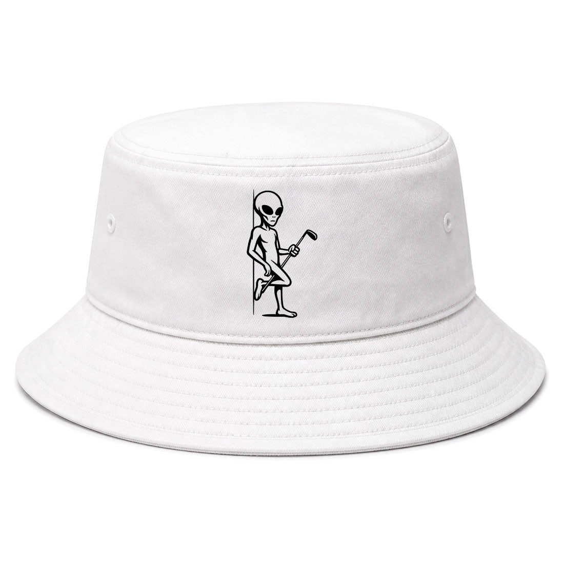 White Flirty Alien With Golf Club Golf Bucket Hat