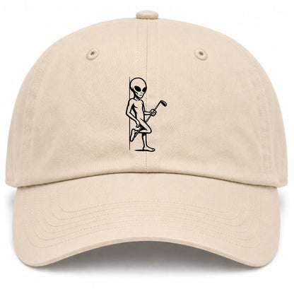 Beige Flirty Alien With Golf Club Golf Dad Hat